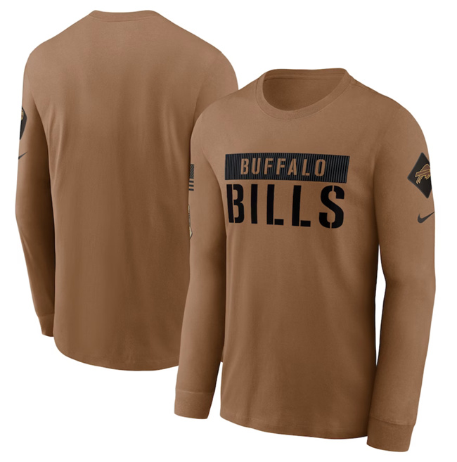 Men's Buffalo Bills 2023 Brown Salute To Service Long Sleeve T-Shirt - Click Image to Close